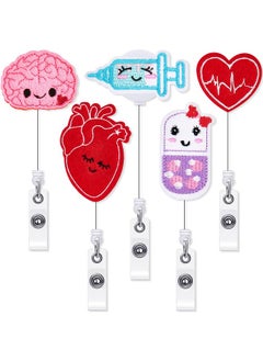 Zonon 5 Pieces Cute Nurse Badge Reels Felt Retractable Badge Reels Nursing Name Badge Holder Practical Id Badge Holder Gift For Nurses Students Teachers (Cute Style)  - Image 1
