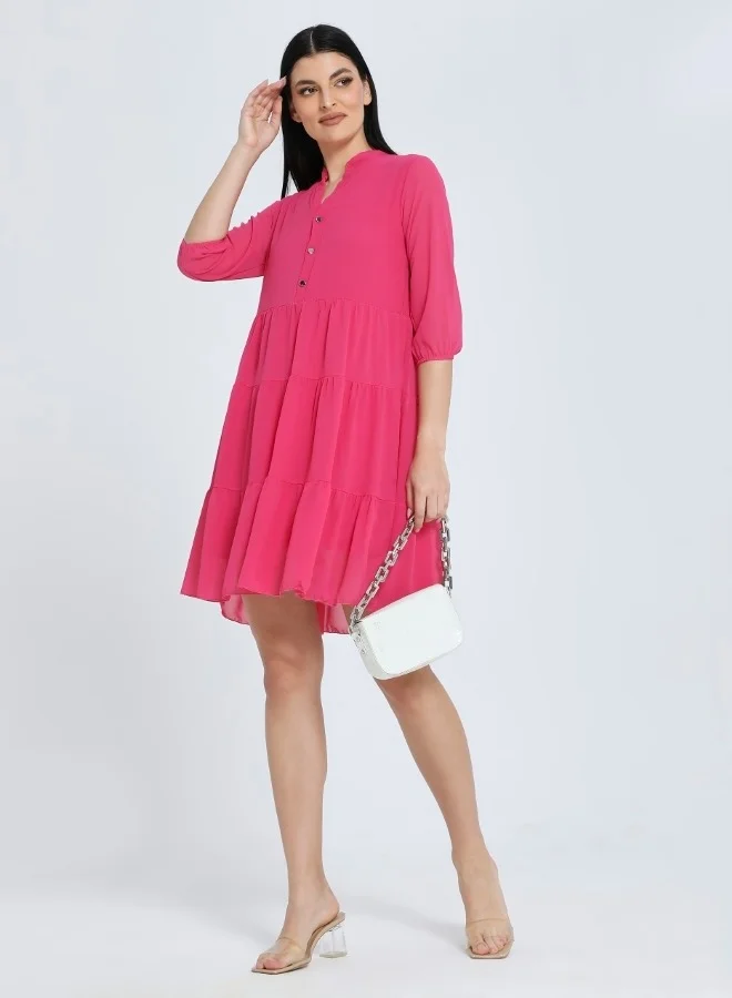 HaILYS Hot Pink Tiered Midi Dress