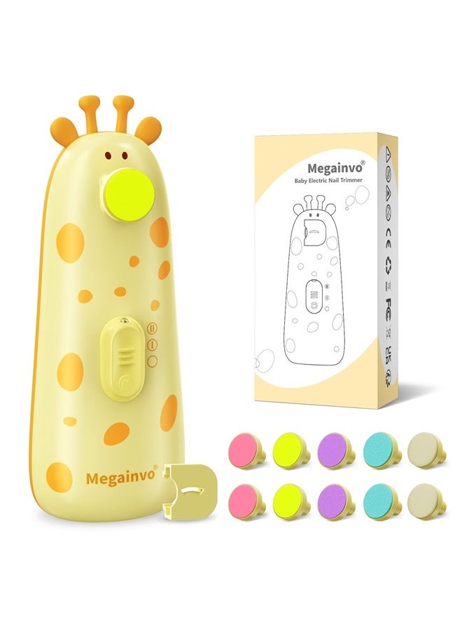 Megainvo - Baby Nail Trimmer Electric Baby Nail File with Light 10 Grinding Heads Safe Quiet Baby Nail Grooming Care Kit for Newborn Infant Toddler Toes Fingernails - Orange - Image 1