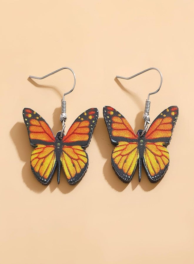 FORUBUS Statement Monarch Butterfly Earrings, Bright Colored Big Butterfly Wing Dangle Earrings for Women Jewelry-yellow - Image 2