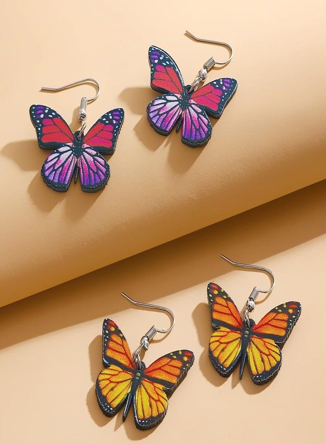 FORUBUS Statement Monarch Butterfly Earrings, Bright Colored Big Butterfly Wing Dangle Earrings for Women Jewelry-yellow - Image 4
