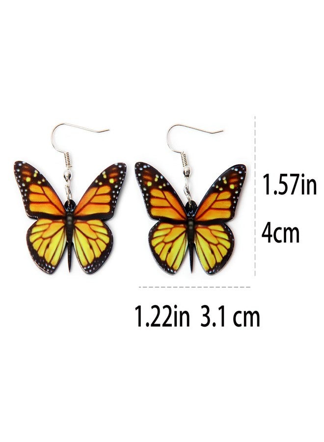 FORUBUS Statement Monarch Butterfly Earrings, Bright Colored Big Butterfly Wing Dangle Earrings for Women Jewelry-yellow - Image 3