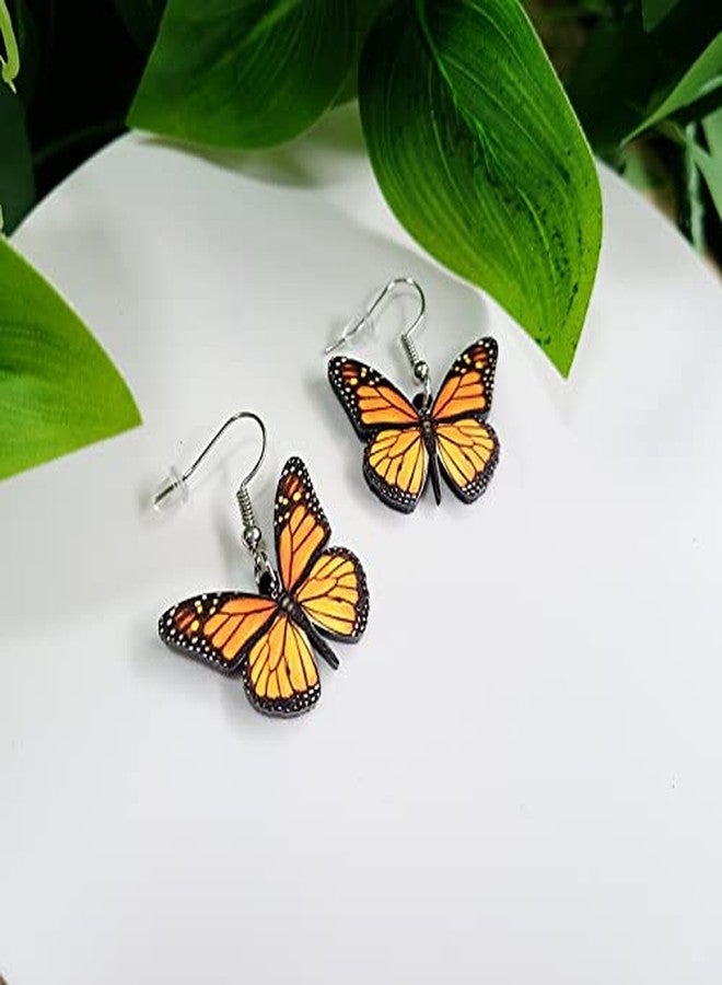FORUBUS Statement Monarch Butterfly Earrings, Bright Colored Big Butterfly Wing Dangle Earrings for Women Jewelry-yellow - Image 5
