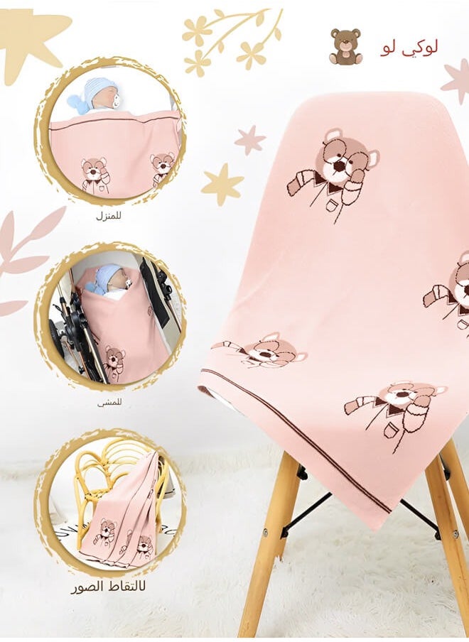 Riolio Baby Blanket Bear Baby Blanket – Soft Knitted, 100% Cotton, Swaddle, Stroller Cover, Crib Blanket, Play Mat, Nursery Bedding, 100*80cm Inches (Pink)  - Image 4