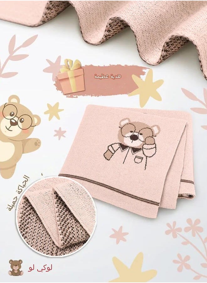 Riolio Baby Blanket Bear Baby Blanket – Soft Knitted, 100% Cotton, Swaddle, Stroller Cover, Crib Blanket, Play Mat, Nursery Bedding, 100*80cm Inches (Pink)  - Image 5