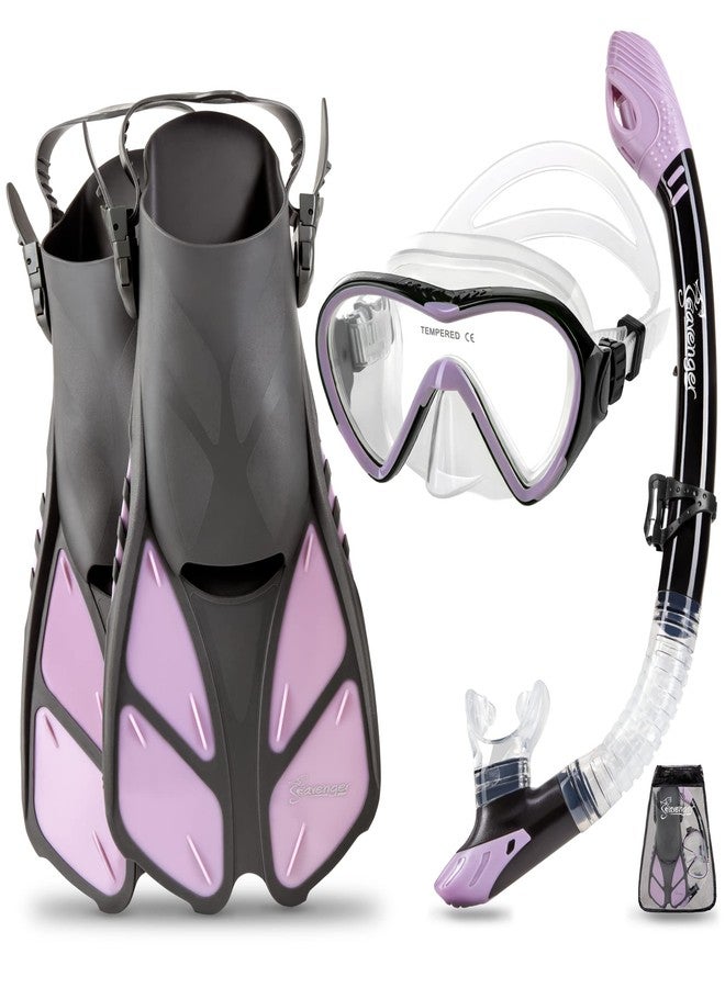 Seavenger Diving Dry Top Snorkel Set with Trek Fin, Single Lens Mask and Gear Bag, XS/XXS - Size 1 to 4 or Children 10-13, Gray/Lavender - Image 1