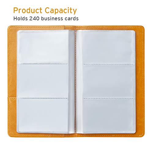 Sooez Leather Professional Business Card Book Holder Organizer, 240 Capacity Credit Card Booklet, PU Name Cards Holder Storage File for Men Women, Orange - Image 3