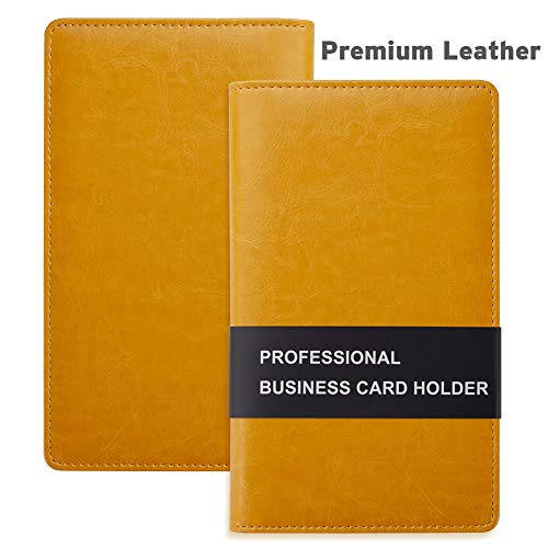 Sooez Leather Professional Business Card Book Holder Organizer, 240 Capacity Credit Card Booklet, PU Name Cards Holder Storage File for Men Women, Orange - Image 2