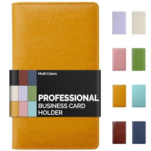 Sooez Leather Professional Business Card Book Holder Organizer, 240 Capacity Credit Card Booklet, PU Name Cards Holder Storage File for Men Women, Orange - Image 1