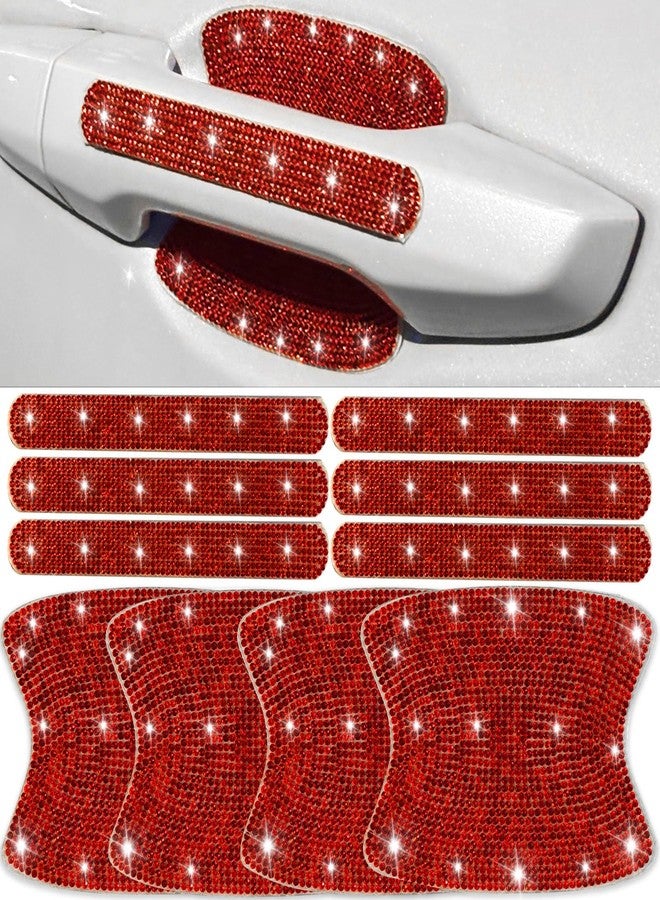 NBTEPEM 10 pcs Bling Diamond Car Door Handle Stickers, Bling Car Accessories for Women, Universal Rhinestone Crystal Glitter Door Handle Protector Stickers and Decals, Scratch Safety Reflective (Red) - Image 1