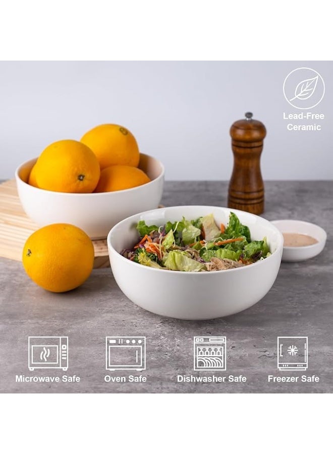 7.5" Serving Bowls Set of 2, 45 Oz Large Ceramic Soup Bowls, Premium White Ceramic Serving Bowl | Round Soup, Cereal & Salad Bowl | Modern Minimalist Design | Microwave & Dishwasher Safe | Kitchen & Dining Bowl - Image 4