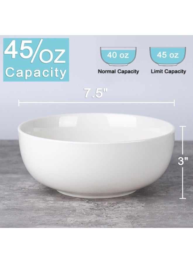 7.5" Serving Bowls Set of 2, 45 Oz Large Ceramic Soup Bowls, Premium White Ceramic Serving Bowl | Round Soup, Cereal & Salad Bowl | Modern Minimalist Design | Microwave & Dishwasher Safe | Kitchen & Dining Bowl - Image 2