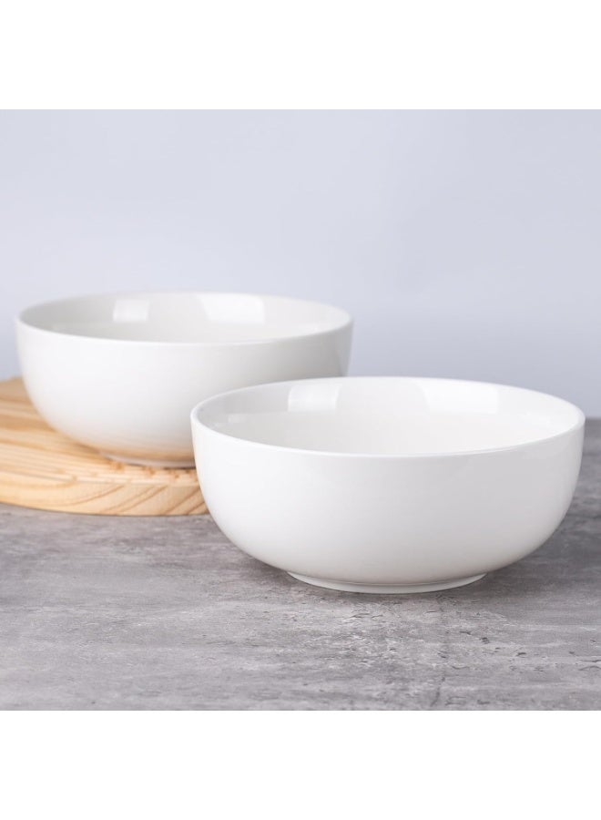 7.5" Serving Bowls Set of 2, 45 Oz Large Ceramic Soup Bowls, Premium White Ceramic Serving Bowl | Round Soup, Cereal & Salad Bowl | Modern Minimalist Design | Microwave & Dishwasher Safe | Kitchen & Dining Bowl - Image 5