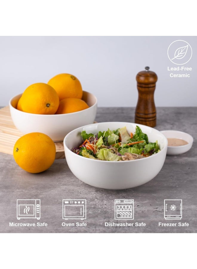 7.5" Serving Bowls Set of 2, 45 Oz Large Ceramic Soup Bowls, Premium White Ceramic Serving Bowl | Round Soup, Cereal & Salad Bowl | Modern Minimalist Design | Microwave & Dishwasher Safe | Kitchen & Dining Bowl - Image 3