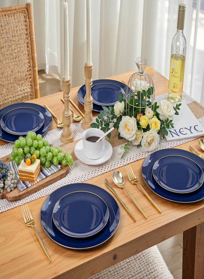 PULOTE 200 Pieces Blue Plastic Plates - Navy Blue and Gold Disposable - Include 100PCS 10 inch Dinner & 100PCS 7 inch Dessert Plate for Party & Labor Day - Image 3