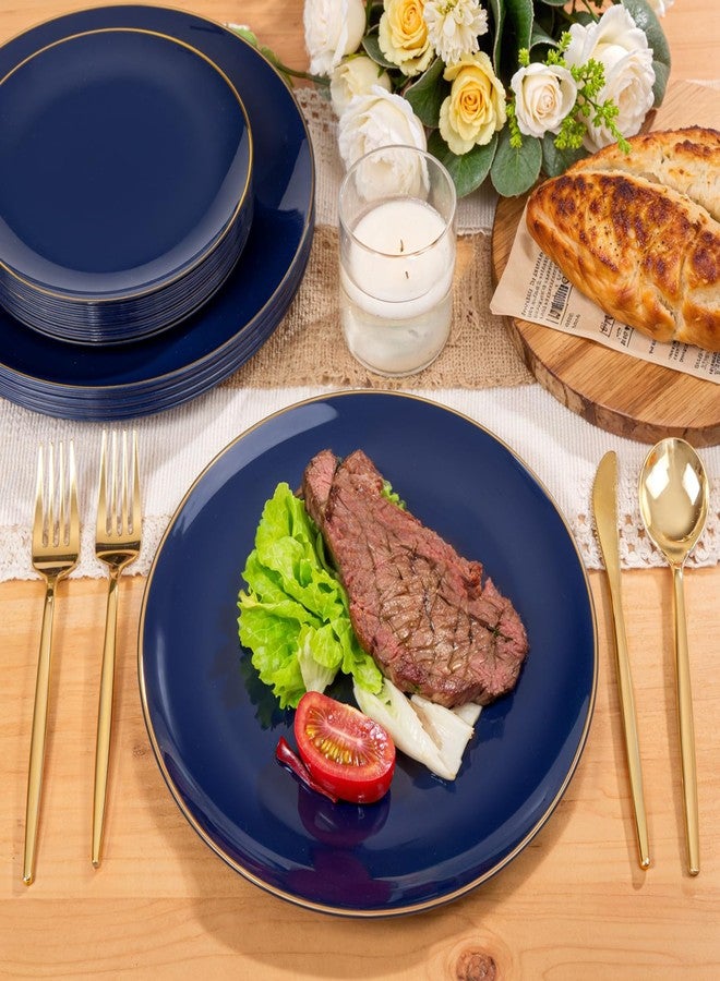 PULOTE 200 Pieces Blue Plastic Plates - Navy Blue and Gold Disposable - Include 100PCS 10 inch Dinner & 100PCS 7 inch Dessert Plate for Party & Labor Day - Image 5