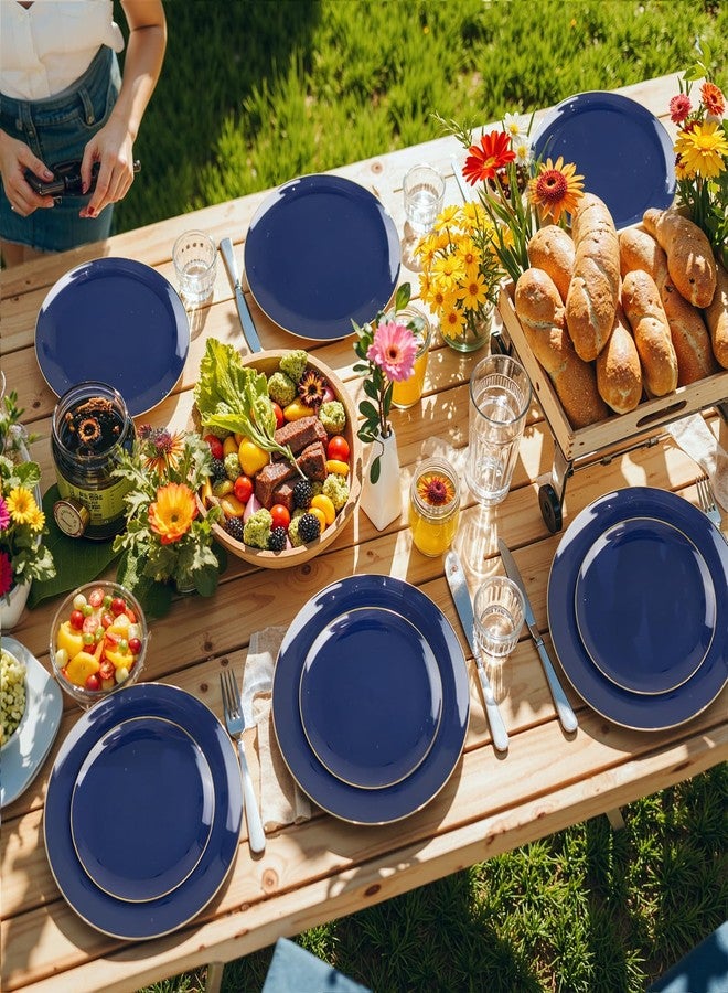 PULOTE 200 Pieces Blue Plastic Plates - Navy Blue and Gold Disposable - Include 100PCS 10 inch Dinner & 100PCS 7 inch Dessert Plate for Party & Labor Day - Image 4