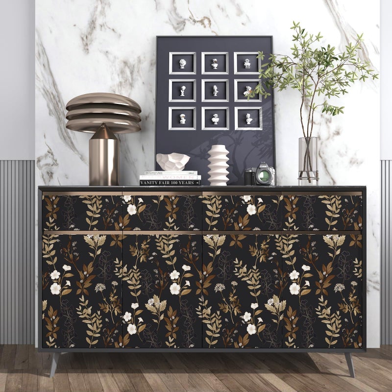 Fvlow Black Wallpaper Peel and Stick Gold Leaf Contact Paper Black Gold Wallpaper 17.4" x 394" Waterproof Self-Adhesive Wall Covering for Bedroom Countertop Desk Cabinets Decor - Image 4
