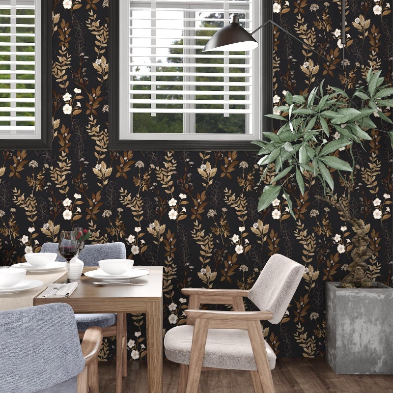 Fvlow Black Wallpaper Peel and Stick Gold Leaf Contact Paper Black Gold Wallpaper 17.4" x 394" Waterproof Self-Adhesive Wall Covering for Bedroom Countertop Desk Cabinets Decor - Image 5