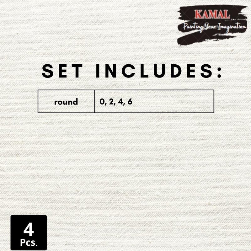 Kamal فرش طلاء كمال ذات مقبض كريمي دائري من شعر تكلاون الاصطناعي الذهبي للزيوت، الأظافر، والفنانين - مجموعة من 4 قطع - Image 5