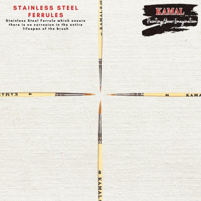 Kamal فرش طلاء كمال ذات مقبض كريمي دائري من شعر تكلاون الاصطناعي الذهبي للزيوت، الأظافر، والفنانين - مجموعة من 4 قطع - Image 3