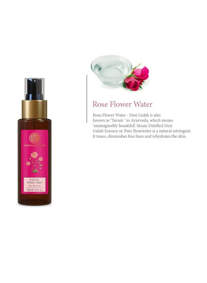 Forest Essentials رذاذ منشط للوجه بحجم مناسب للسفر بماء الورد النقي؛ تونر منعش للوجه لشد المسام وترطيبها؛ تونر خالٍ من الكحول لبشرة متوهجة؛ 50 مل - Image 4