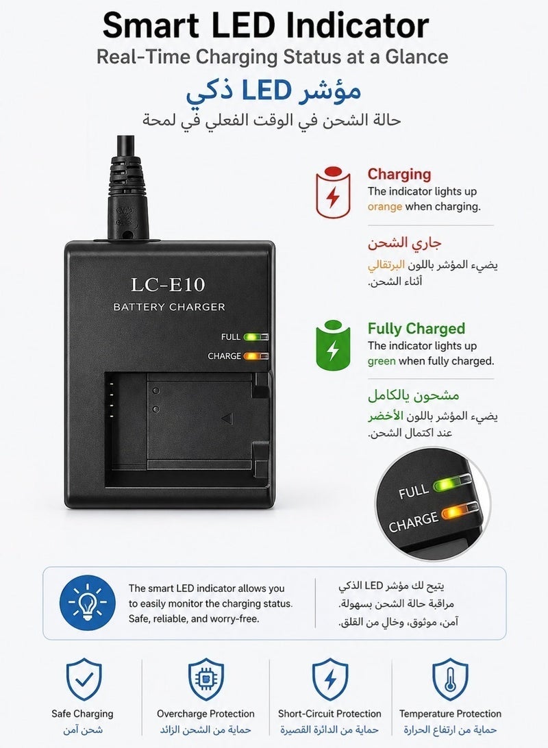 Sisily LC-E10 Battery Charger for Canon LP-E10 Batteries, Compatible with Canon EOS 1100D 1200D 1500D 3000D X50 Cameras, Battery Charger with Power Supply Cord - Image 4