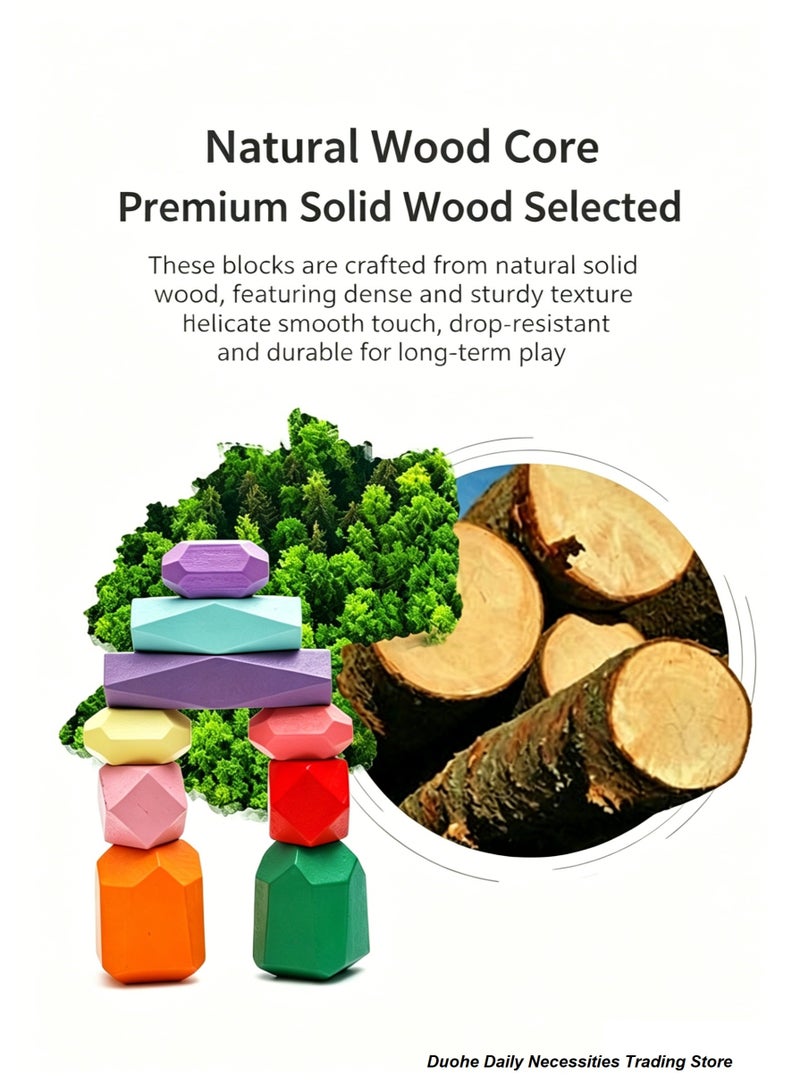 Wooden Rainbow Stacking Rocks for Kids, 28 PCS Sensory Balancing Toys Educational STEM Set, Creative Montessori Building Kit Ages 3+ - Image 2