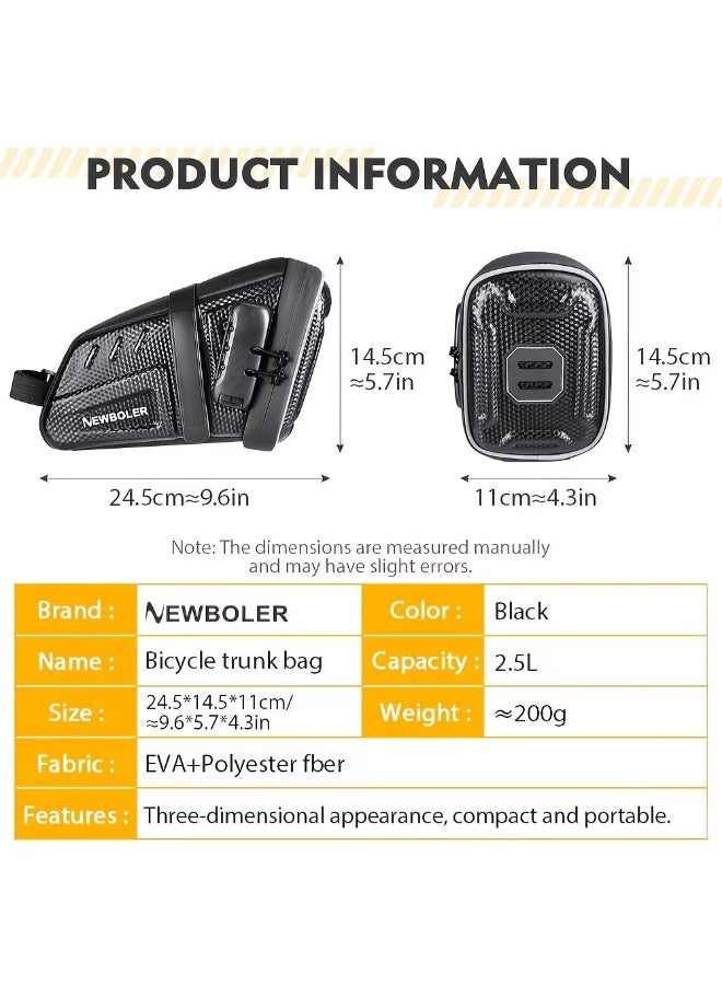 NEWBOLER Anti-Theft Password Lock Bike Saddle Bag, Hard EVA Carbon Fiber Bicycle Seat Pack, 2.5L Large Capacity Reflective Rear Storage Bag, Quick Install Velcro Straps Bike Tail Pouch for Road MTB Cycling - Image 4