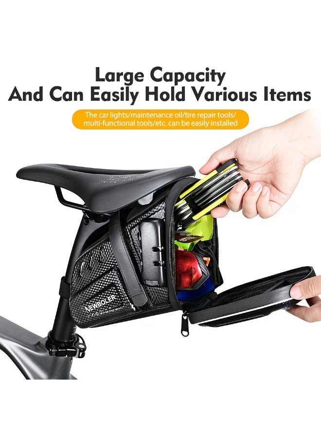 NEWBOLER Anti-Theft Password Lock Bike Saddle Bag, Hard EVA Carbon Fiber Bicycle Seat Pack, 2.5L Large Capacity Reflective Rear Storage Bag, Quick Install Velcro Straps Bike Tail Pouch for Road MTB Cycling - Image 5