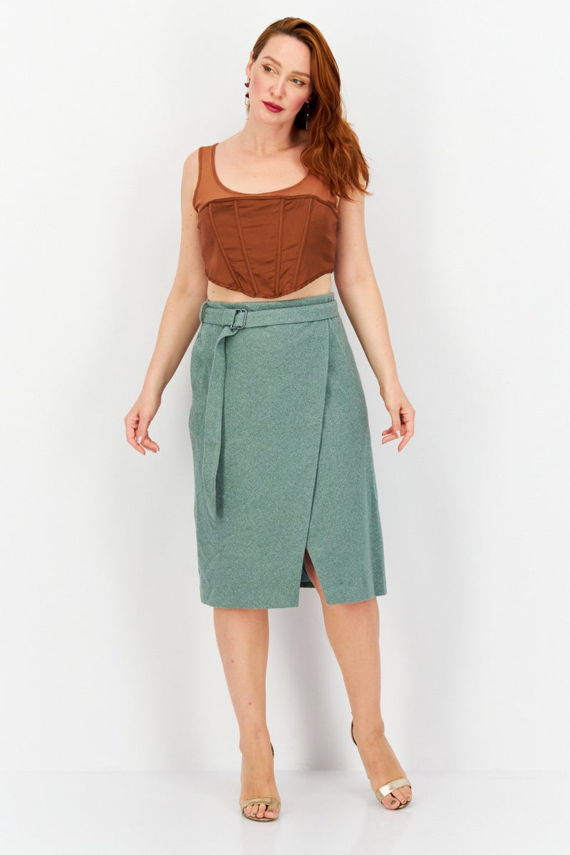 Alfani Women Herringbone Pattern Midi Skirt, Sage - Image 2