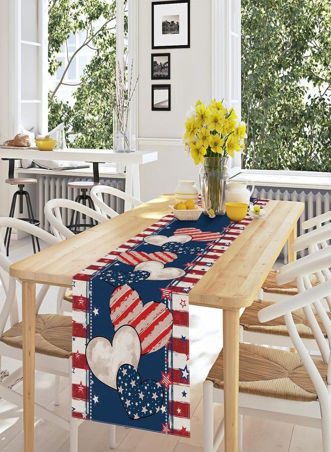 Oeyliz 4th of July Decorations Table Runner Memorial Day Table Runner Fourth of July Decorations Independence Day Decor Heart Pattern Patriotic Decor 13x72 Inches Home Party Decor - Image 2