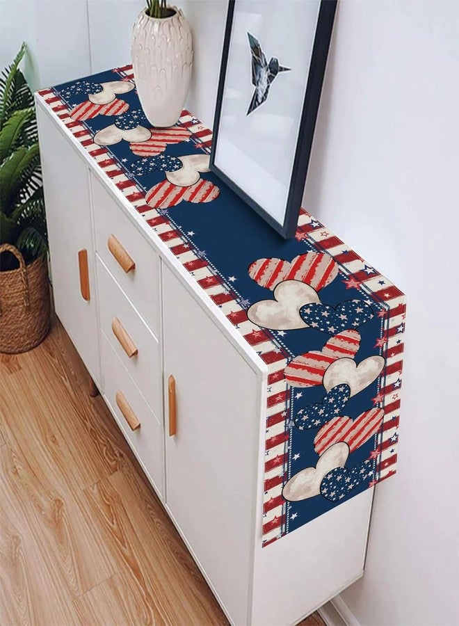 Oeyliz 4th of July Decorations Table Runner Memorial Day Table Runner Fourth of July Decorations Independence Day Decor Heart Pattern Patriotic Decor 13x72 Inches Home Party Decor - Image 3