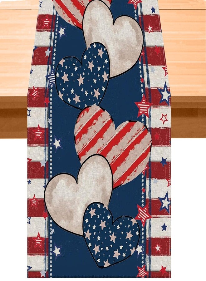 Oeyliz 4th of July Decorations Table Runner Memorial Day Table Runner Fourth of July Decorations Independence Day Decor Heart Pattern Patriotic Decor 13x72 Inches Home Party Decor - Image 1