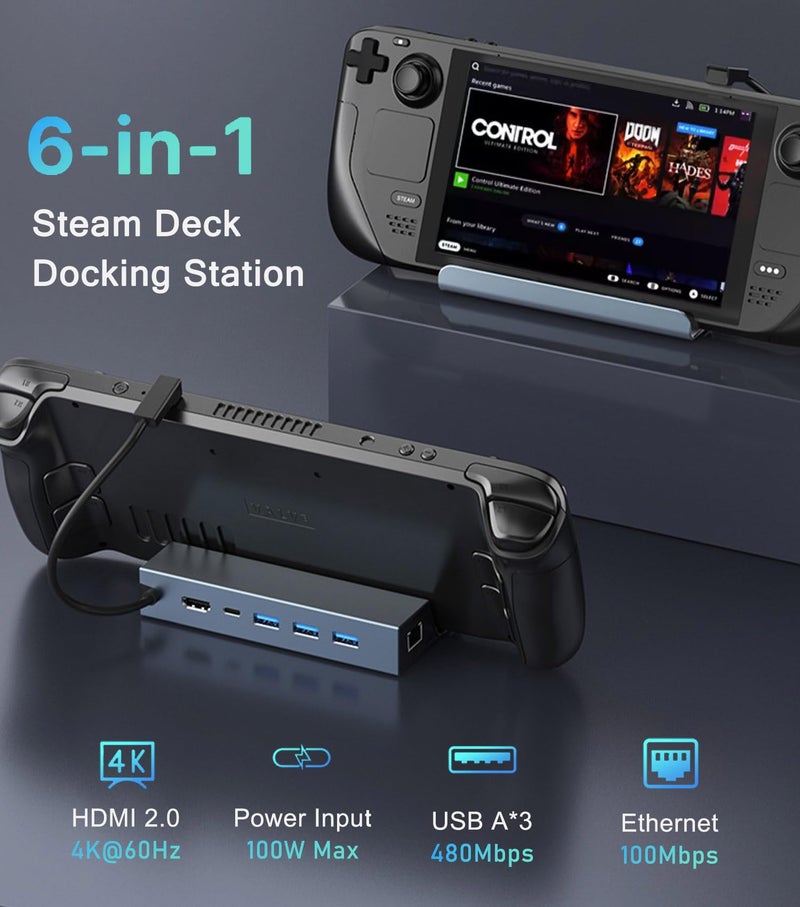 vienon Steam Deck Dock, Docking Station for Steam Deck/ROG Ally/Legion Go/MSI Claw/Nitro Deck/Steam Deck OLED, 6-in-1 USB C Dock with HDMI 4K UHD, 100Mbps RJ45 Ethernet, 3 USB 2.0 and PD 100W Charging - Image 2