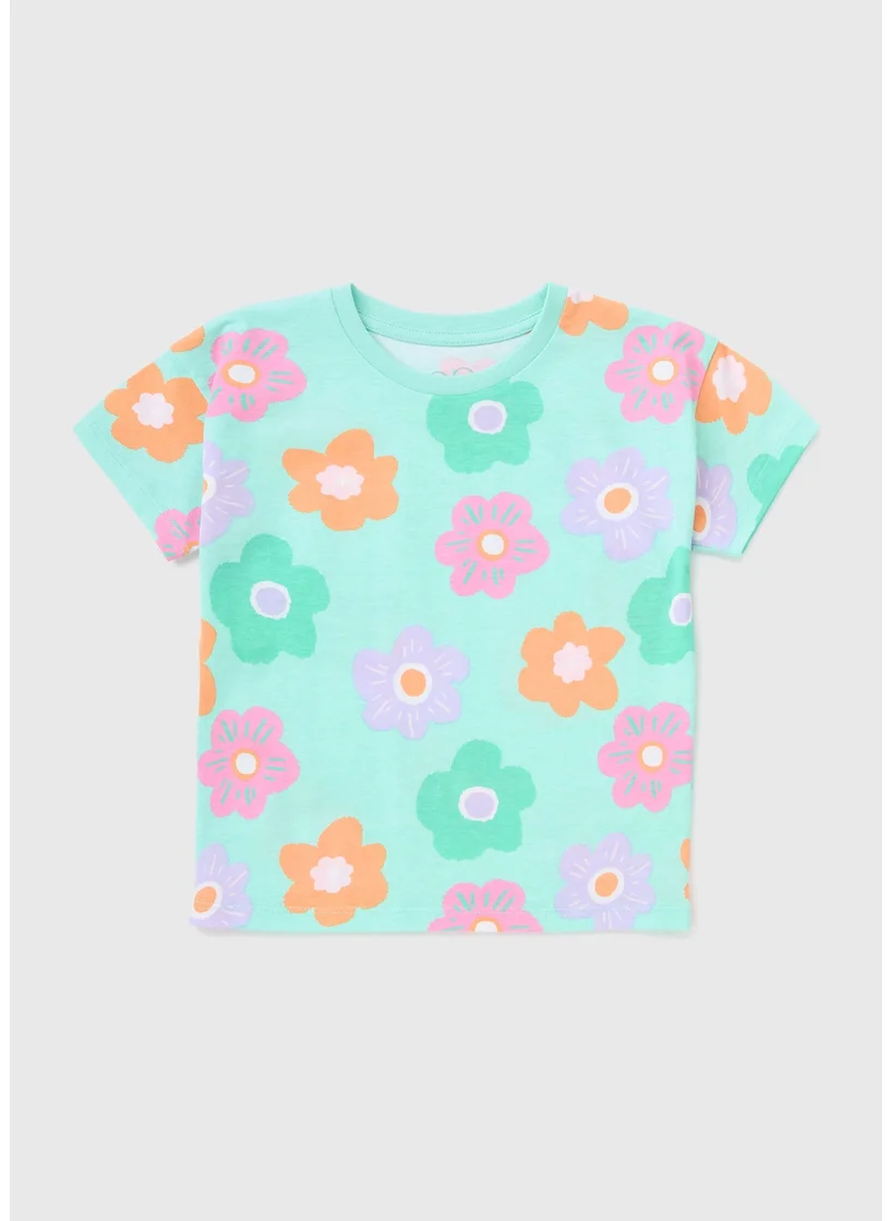 Matalan Girls Turquoise Flower T-Shirt
