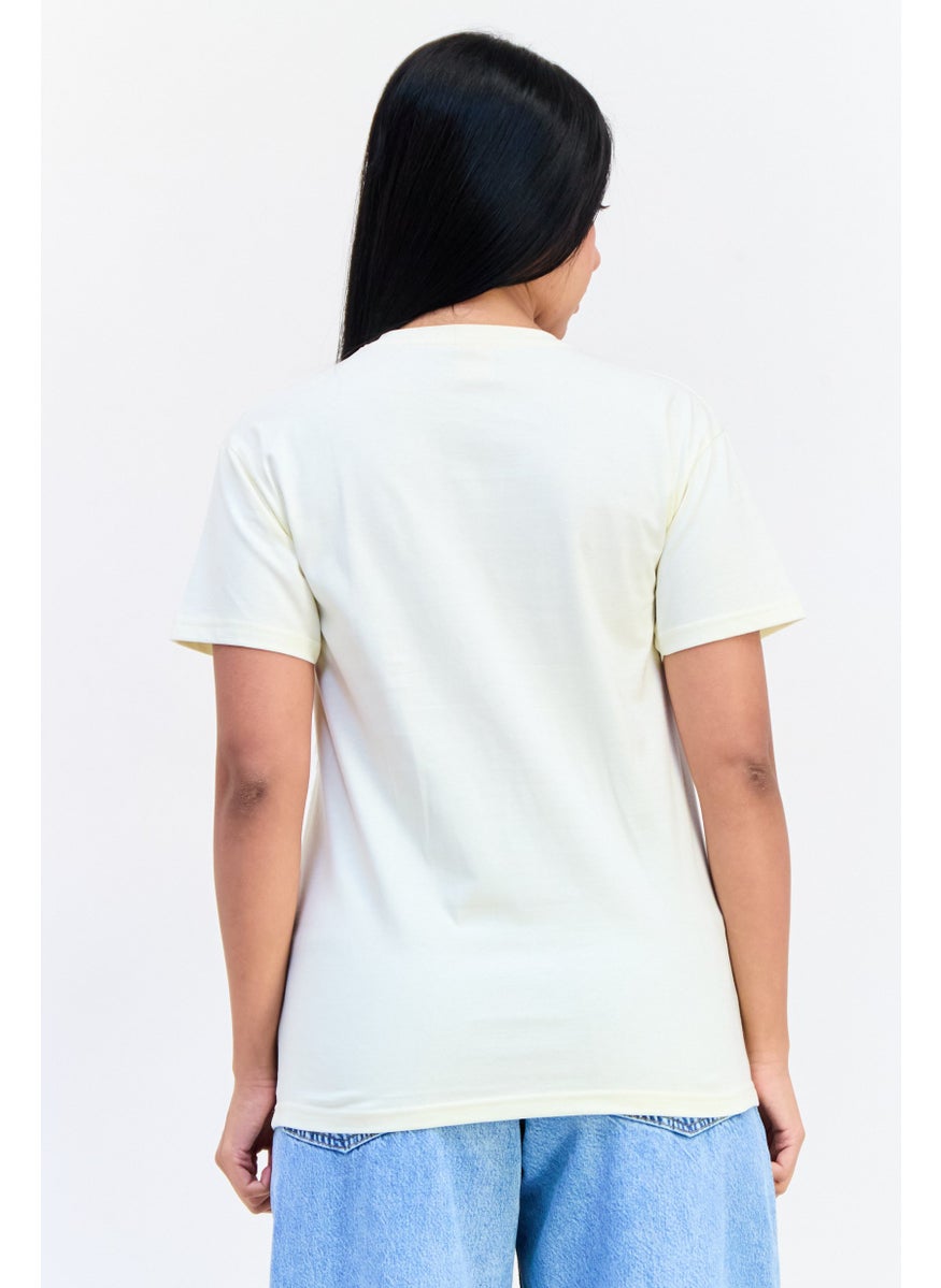 Peanuts Women Crew Neck Short Sleeves Graphic Print T-shirt, Beige  - Image 3