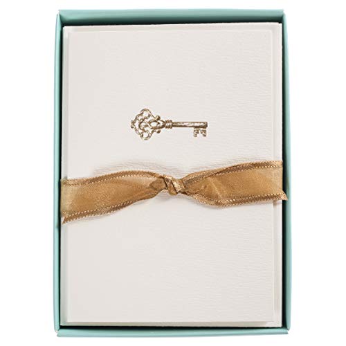Graphique Key La Petite Presse Boxed Notecards - 10 Embossed and Embellished Gold Foil Vintage Key Blank Cards with Matching Envelopes, 3.25" x 4.75" (L1543CB) - Image 1