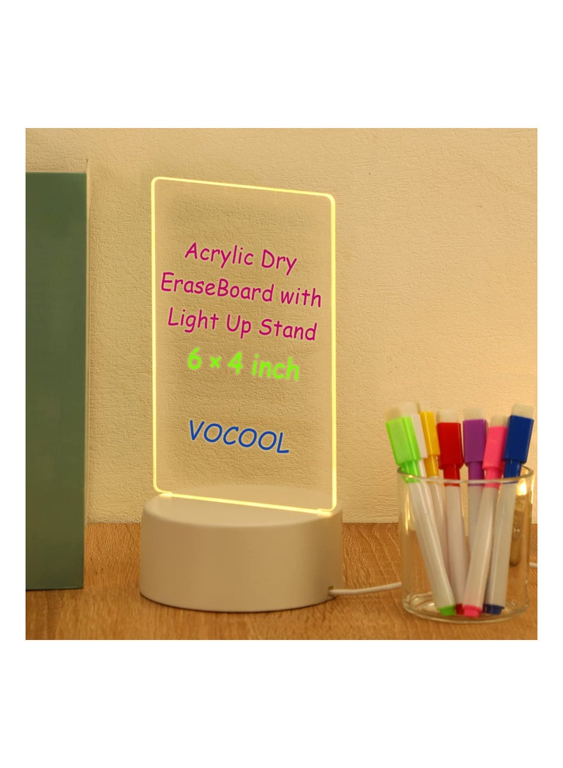 LED Writing Message Board, Neon Glow Drawing Board, 6×4 inch Glowing Acrylic Message Board Desktop Memo Clear Erase Board Notepad LED Note Boards with 7 Markers - Image 1