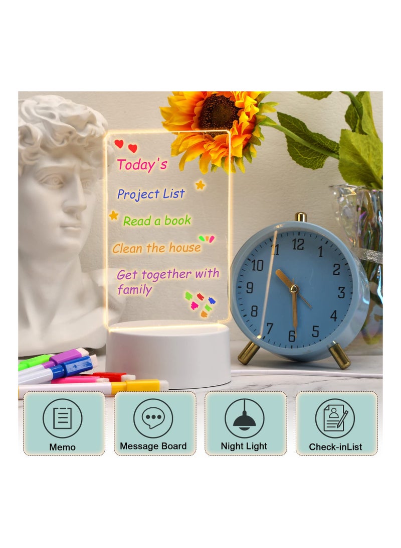 LED Writing Message Board, Neon Glow Drawing Board, 6×4 inch Glowing Acrylic Message Board Desktop Memo Clear Erase Board Notepad LED Note Boards with 7 Markers - Image 2