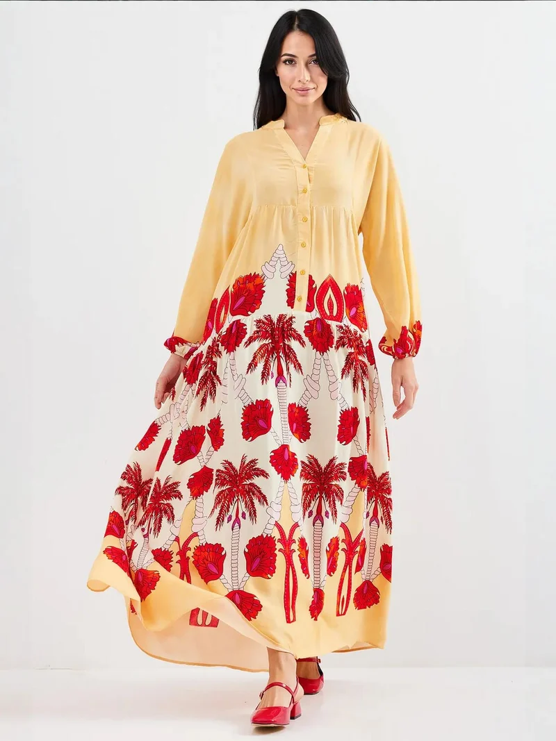 بيغ دارت فستان ماكسي بياقة على شكل حرف  بنقوش