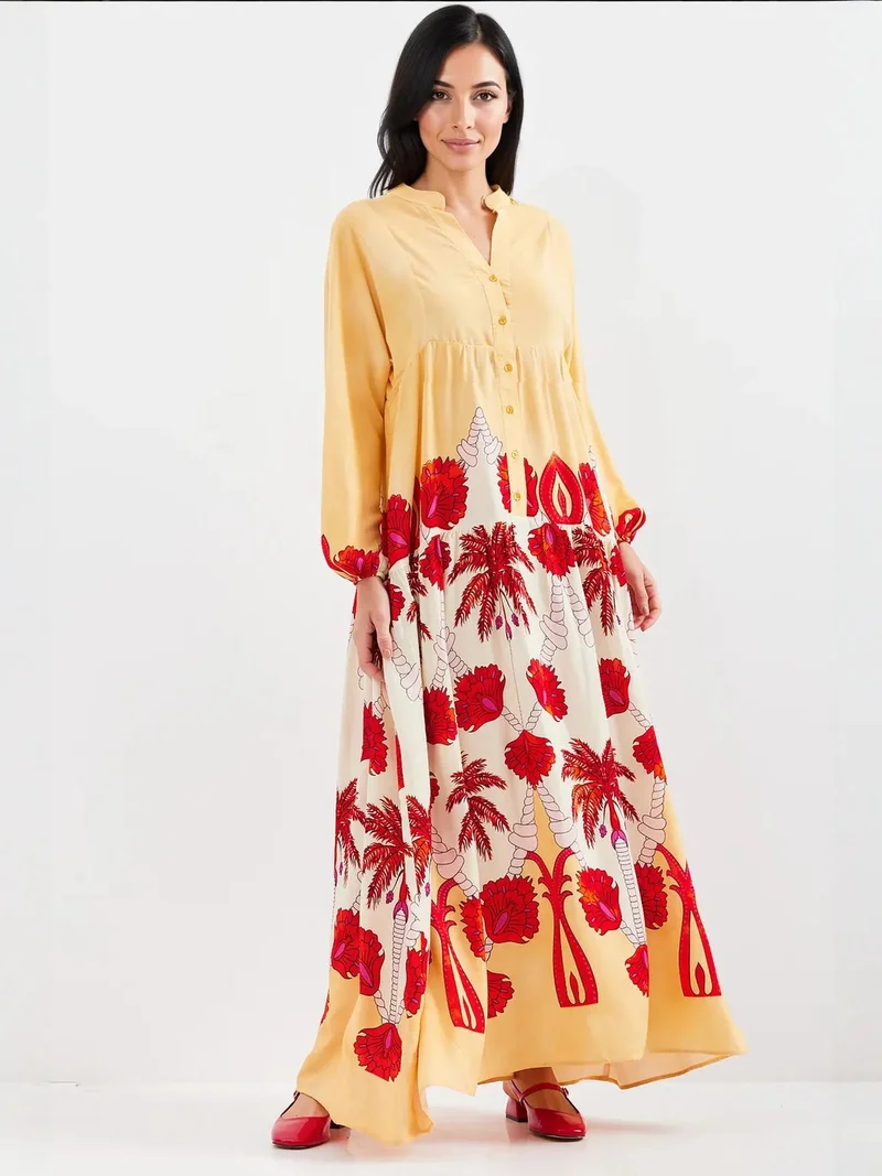 بيغ دارت فستان ماكسي بياقة على شكل حرف  بنقوش