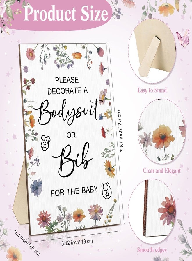 Roowest 35 Pcs Baby Shower Bibs Games Design Wooden Baby Shower Party Game Sign DIY Bodysuit Sign 15 White Blank Feeder Bibs 9 Newborn Bodysuit 10 Markers for Boys Girls (Wildflowers) - Image 2