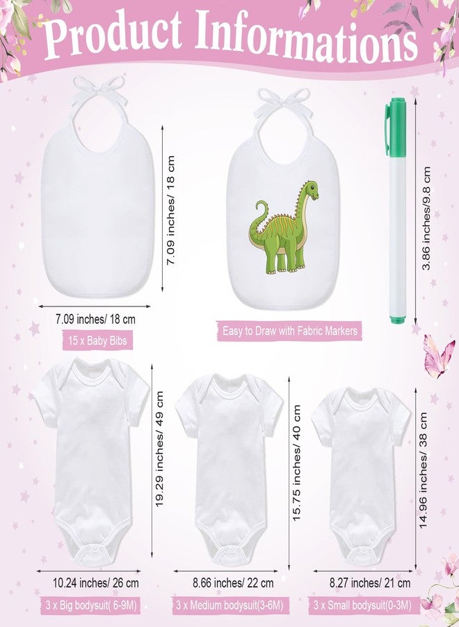 Roowest 35 Pcs Baby Shower Bibs Games Design Wooden Baby Shower Party Game Sign DIY Bodysuit Sign 15 White Blank Feeder Bibs 9 Newborn Bodysuit 10 Markers for Boys Girls (Wildflowers) - Image 3