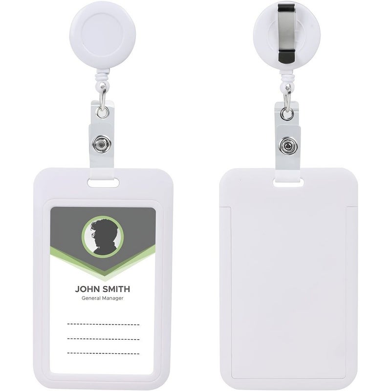 White Retractable ID Badge Holder with Clear Double Sided Window - Image 1