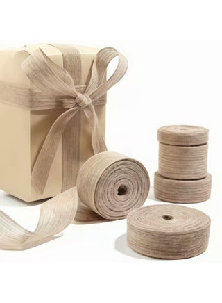 4 Rolls Burlap Ribbon Roll Jute Fabric Ribbon Thin Natural Ribbon for Crafts, Gift Wrapping, Christmas, Wedding, Party, Wreaths, Bows, DIY, Decoration 2cm*10m Long Each Roll - view 2