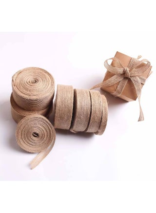 4 Rolls Burlap Ribbon Roll Jute Fabric Ribbon Thin Natural Ribbon for Crafts, Gift Wrapping, Christmas, Wedding, Party, Wreaths, Bows, DIY, Decoration 2cm*10m Long Each Roll - view 5