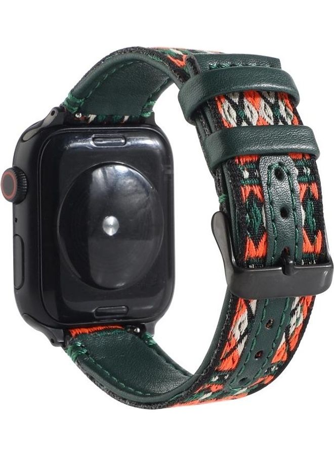 نيبمينينت سوار ساعة بديل بتصميم عرقي لسلسلة ساعات أبل 1/2/3/4/5/6/7/SE 42/44/45 مم أخضر داكن - Image 1