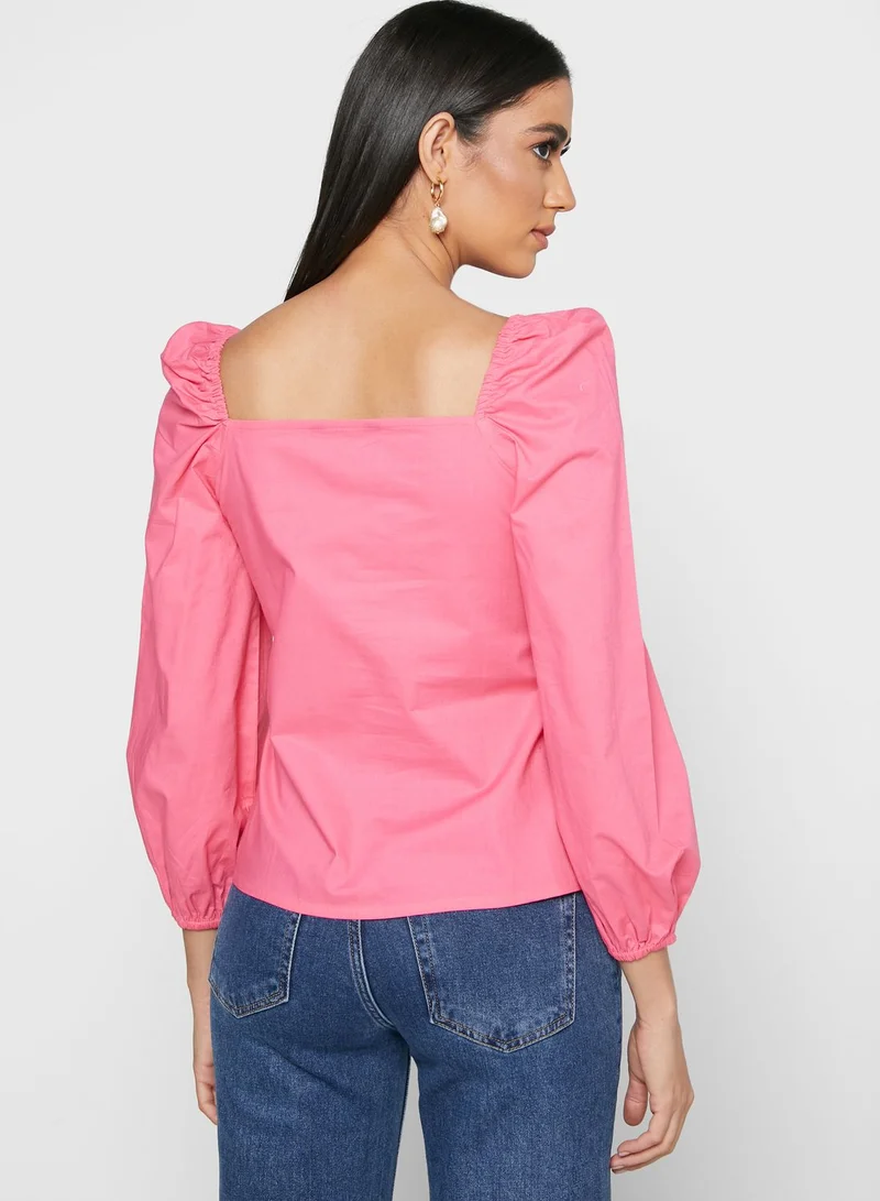 FabAlley Hot Pink Blouson Sleeve Buttoned Top