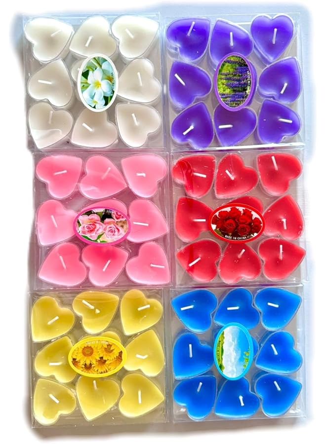 Green Tiger Heart Shaped Scented Tealight Candles, 6 Boxes, Assorted Colors, White Pink Red Yellow Blue Purple - Image 1